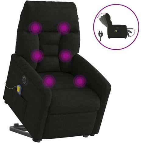Fauteuil de massage électrique inclinable noir, en tissu microfibre.