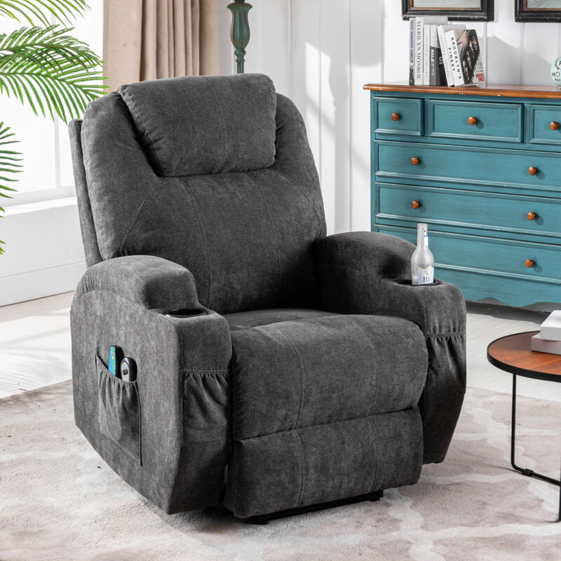 Fauteuil de massage électrique réglable pour personnes âgées, fauteuil inclinable électrique, canapé inclinable en tissu avec 2 porte-gobelets,