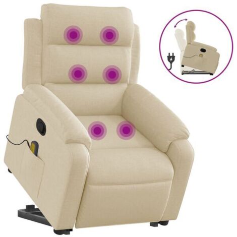 Fauteuil de massage ergonomique en tissu beige – Siège relaxant avec fonction chauffage, vibration et réglage inclinable – Idéal pour salon ou bureau
