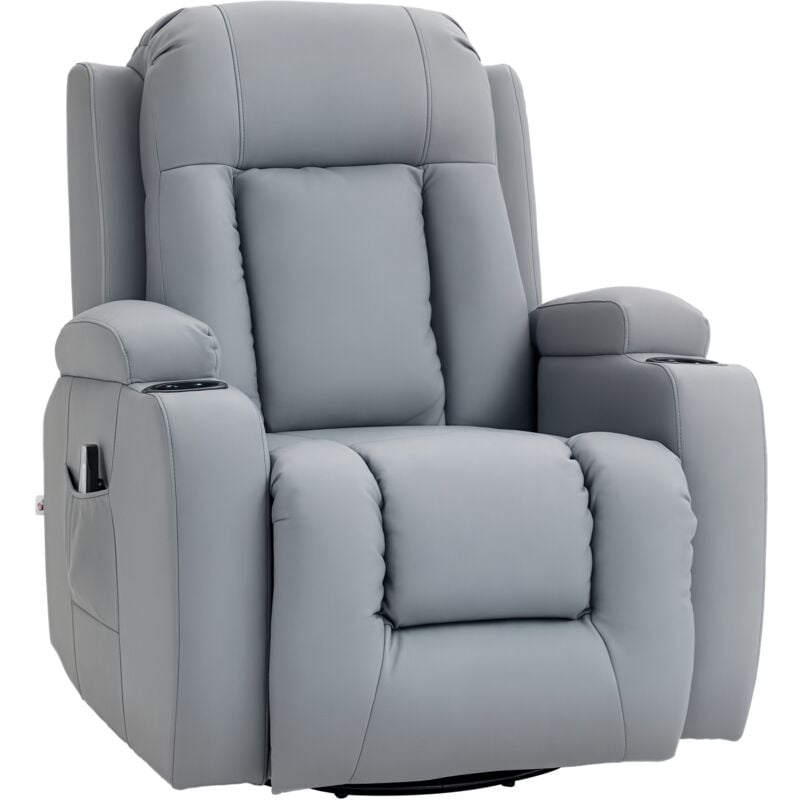 Homcom - Fauteuil de massage et relaxation électrique chauffant inclinable manuellement repose-pied télécommande gris