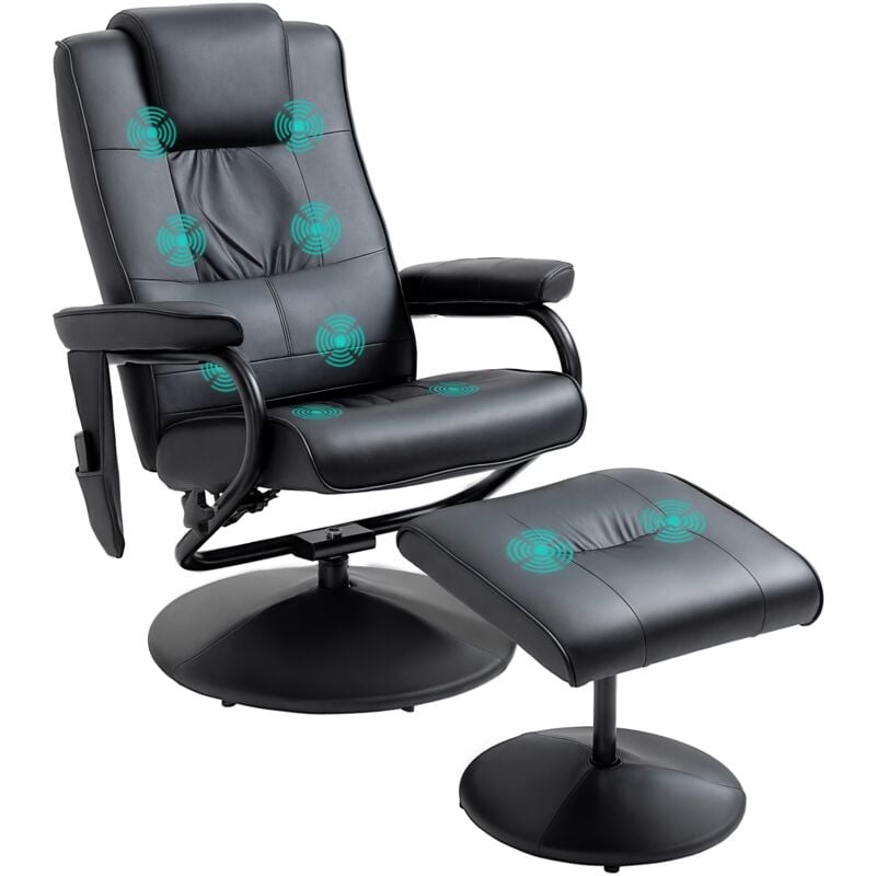 Homcom - Fauteuil de massage et relaxation électrique pivotant inclinable avec repose-pied revêtement synthétique noir