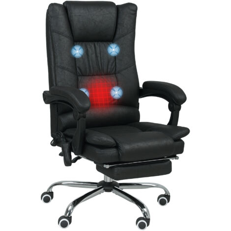 Fauteuil de massage Fauteuil de bureau avec fonction de massage, incluant repose-pieds, hauteur réglable, 64 cm x 70 cm x 118 cm, noir DaGou