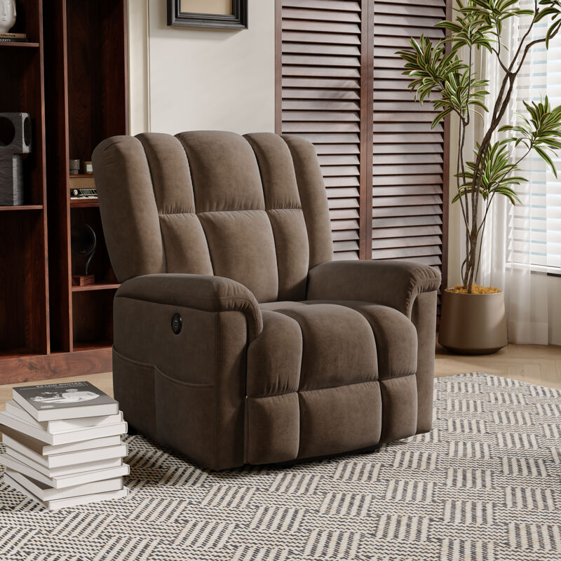 Fauteuil de massage - Fauteuil électrique inclinable - avec chauffage lombaire, poches latérales et port usb/c - Brun