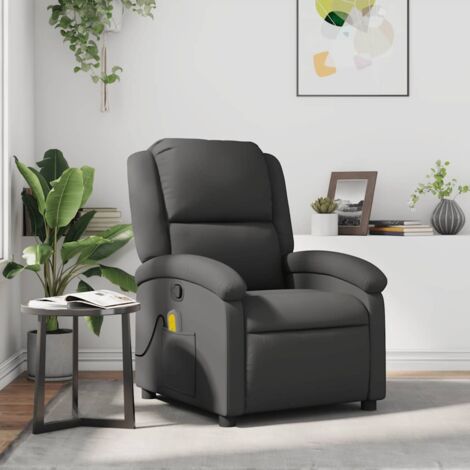 Fauteuil de massage inclinable-Chaise de relaxation-Fauteuil Relax gris cuir véritable 876766