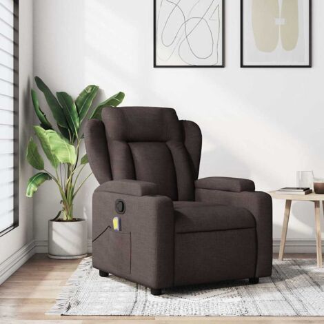Fauteuil de massage inclinable-Chaise de relaxation-Fauteuil Relax Marron foncé Tissu 738356