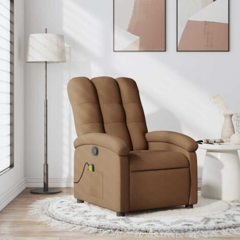 Fauteuil de massage inclinable-Chaise de relaxation-Fauteuil Relax Marron Tissu 500515