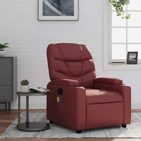 Fauteuil de massage inclinable-Chaise de relaxation-Fauteuil Relax Rouge bordeaux Similicuir 642577