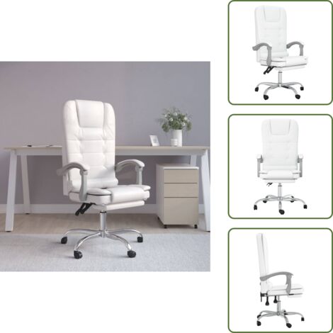 Fauteuil de massage inclinable de bureau Blanc Similicuir - Chaise De Bureau - Chaise Ergonomique - Fauteuil De Bureau - Massage Lombaire - Siège Réglable