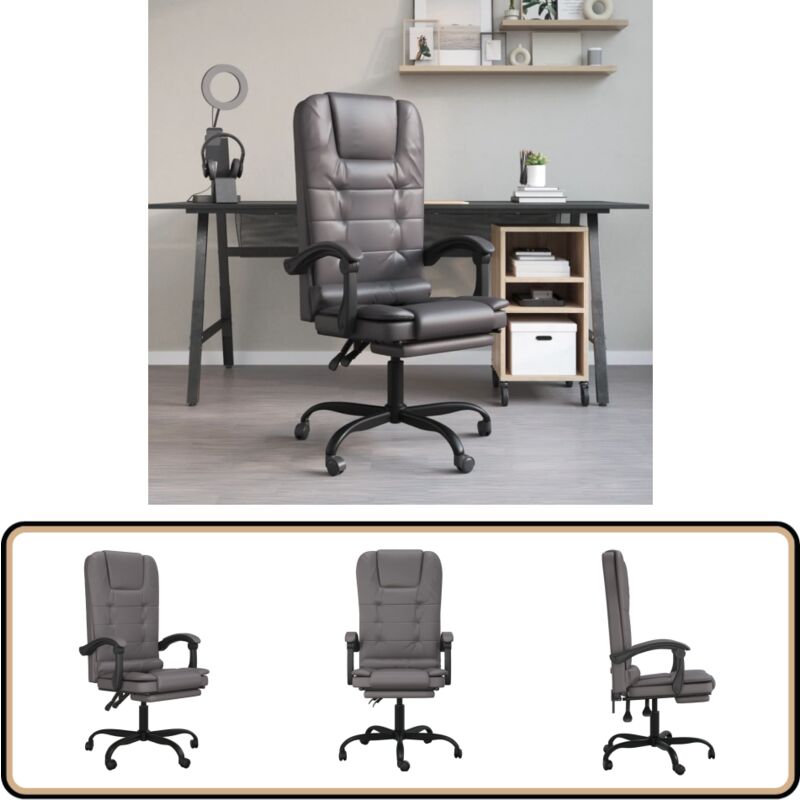 Fauteuil de massage inclinable de bureau Gris Similicuir - Chaise De Bureau - Chaise Ergonomique - Fauteuil De Bureau - Massage Lombaire - Simuli Cuir