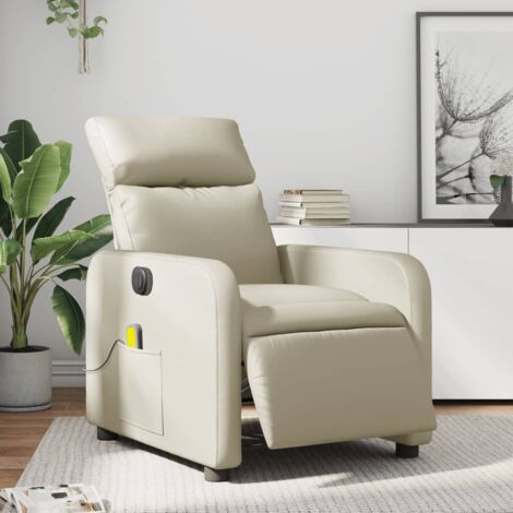 Fauteuil de massage inclinable électrique-Chaise de relaxation crème similicuir 620768