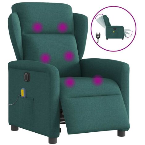 Fauteuil de massage inclinable électrique-Chaise de relaxation Vert foncé Tissu 185039