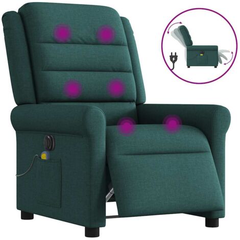 Fauteuil de massage inclinable électrique-Chaise de relaxation Vert foncé Tissu 477609