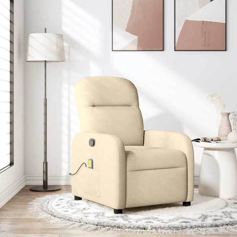 Fauteuil de massage inclinable Crème Tissu Vidaxl
