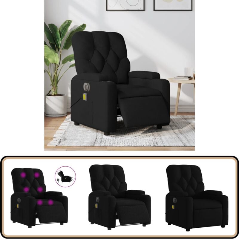 Vidaxl - Fauteuil de massage inclinable électrique Noir Tissu - Fauteuil Inclinable - Fauteuil Massant - Relaxation - Chaise Relaxante - Massage