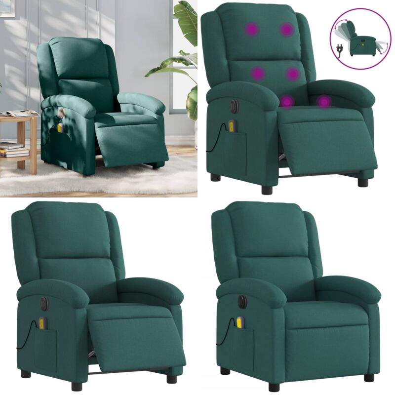 Fauteuil de massage inclinable électrique Vert foncé Tissu - Fauteuil Inclinable - Fauteuil Massant - Relaxation - Massage Électrique - Chaise