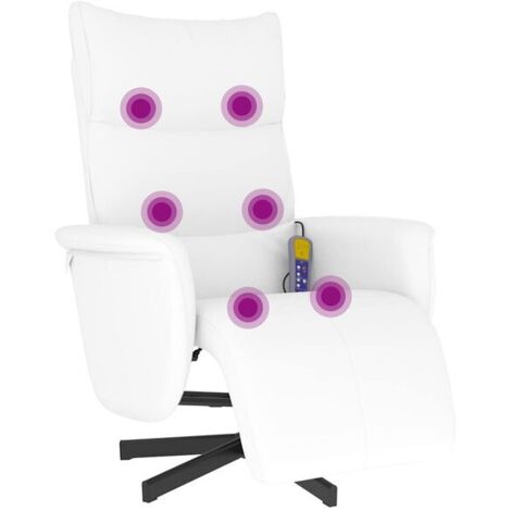Fauteuil de massage inclinable en similicuir blanc avec repose-pieds