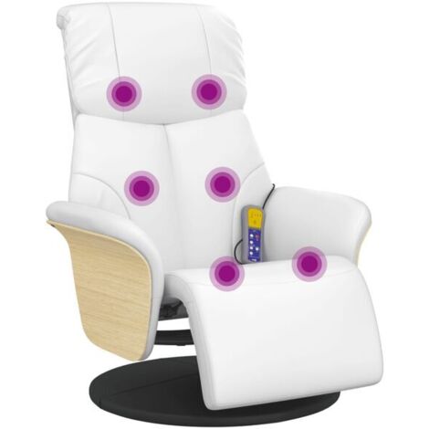 Fauteuil de massage inclinable en similicuir blanc avec repose-pieds