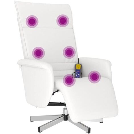 Fauteuil de massage inclinable en similicuir blanc avec repose-pieds