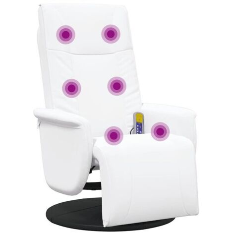 Fauteuil de massage inclinable en similicuir blanc avec repose-pieds