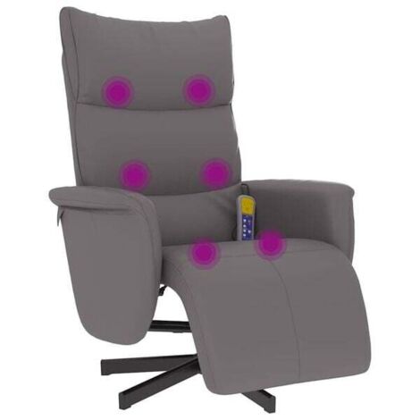 Fauteuil de massage inclinable en similicuir gris avec repose-pieds