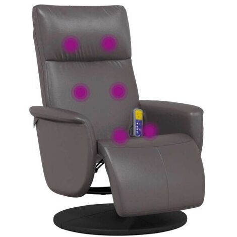 Fauteuil de massage inclinable en similicuir gris avec repose-pieds