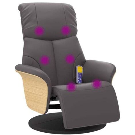 Fauteuil de massage inclinable en similicuir gris avec repose-pieds