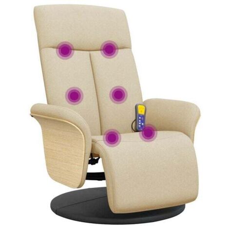 Fauteuil de massage inclinable en tissu beige avec repose-pieds