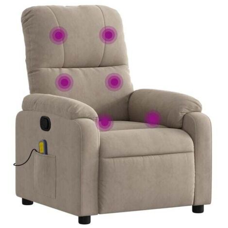 Fauteuil de massage inclinable en tissu microfibre gris-brun