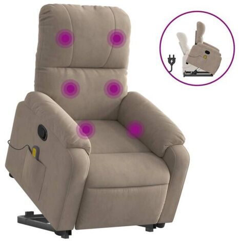 Fauteuil de massage inclinable en tissu microfibre gris-brun