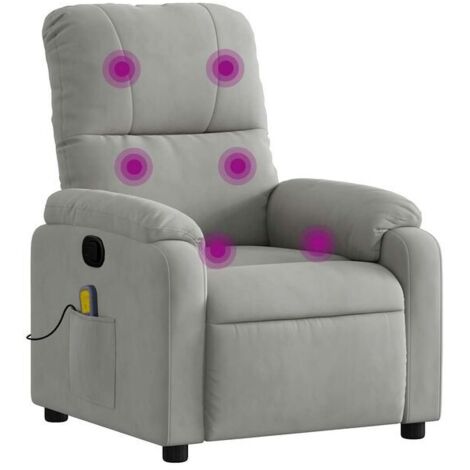 Fauteuil de massage inclinable en tissu microfibre gris clair