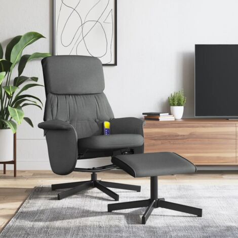 Fauteuil de massage inclinable et repose-pieds gris foncé tissu vidaXL