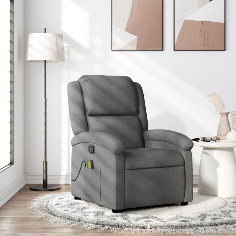 Fauteuil de massage inclinable, Fauteuil de relaxation, Fauteuil de salon Gris foncé Tissu FVBB70293 MaiosnChic