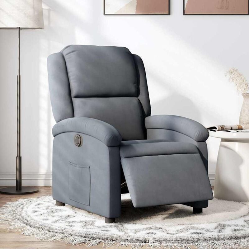 Fauteuil inclinable électrique Gris foncé Velours - Vidaxl