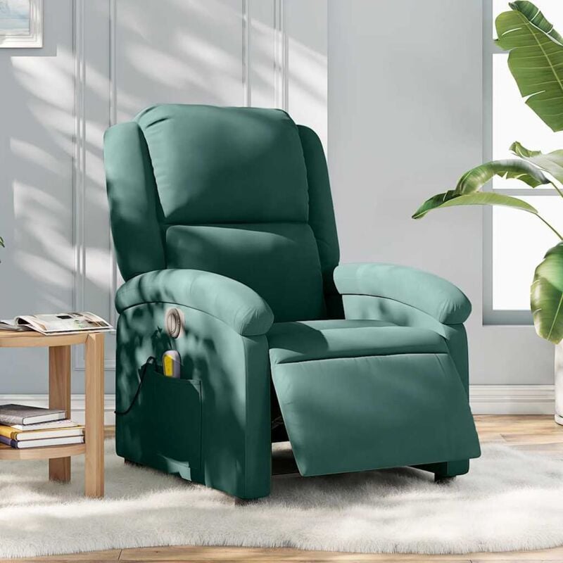 vidaXL Fauteuil inclinable de massage électrique vert foncé velours