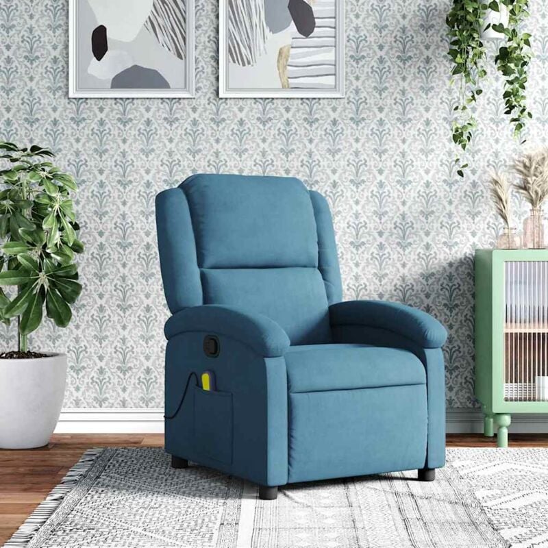 Fauteuil inclinable de massage bleu velours Vidaxl