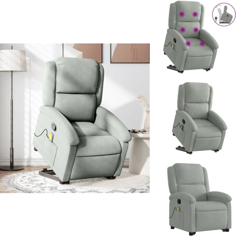 Fauteuil de massage inclinable Gris clair Velours - Fauteuil Inclinable - Fauteuil Massant - Fauteuil Relax - Fauteuil Ergonomique - Fauteuil Senior