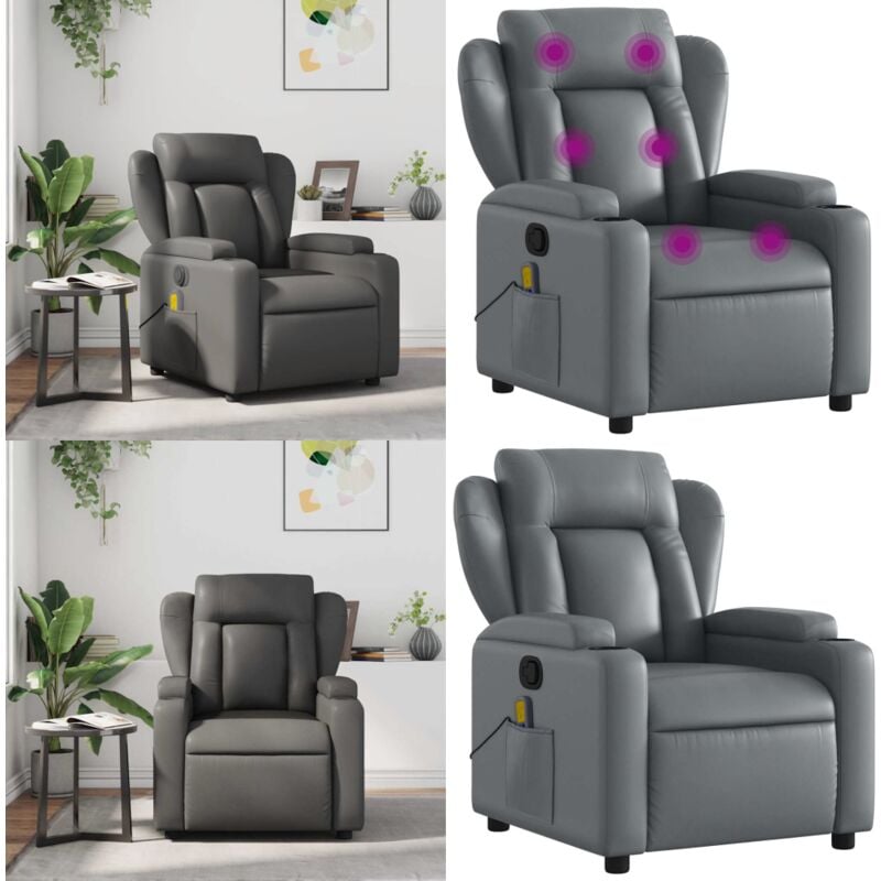 Fauteuil de massage inclinable Gris Similicuir - Fauteuil Relaxant - Fauteuil Massant - Chaise Inclinable - Fauteuil Ergonomique - Siège Confortable