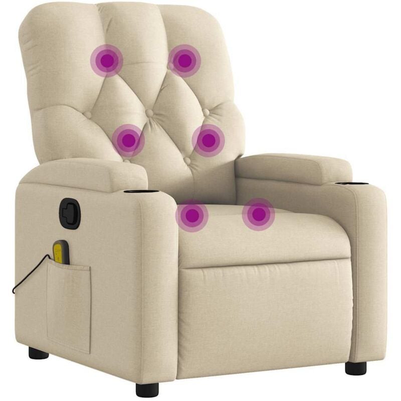 Fauteuil de massage inclinable Crème Tissu Vidaxl