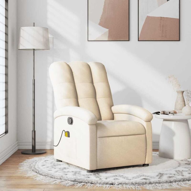 Fauteuil de massage inclinable Crème Tissu Vidaxl