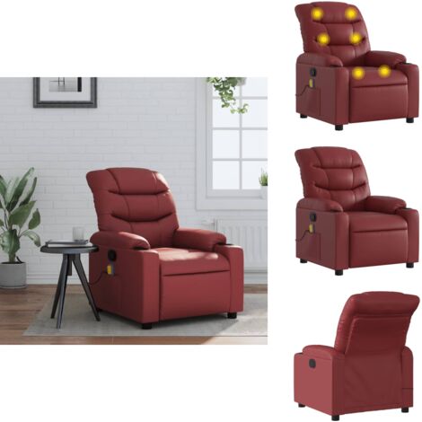 Fauteuil de massage inclinable Rouge bordeaux Similicuir - Fauteuil Inclinable - Chaise Relaxante - Massage - Fauteuil Ergonomique - Canapé Massant
