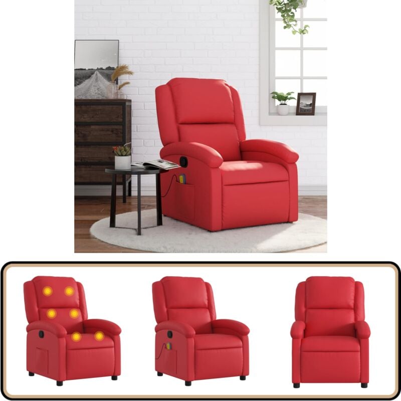 Vidaxl - Fauteuil de massage inclinable rouge similicuir - Fauteuil Relaxant - Fauteuil Massant - Chaise Inclinable - Fauteuil Ergonomique - Fauteuil