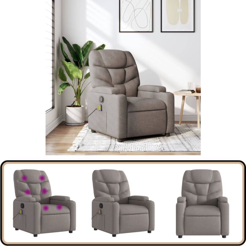 Vidaxl - Fauteuil de massage inclinable Taupe Tissu - Fauteuil Relax - Fauteuil Massant - Chaise Inclinable - Fauteuil Ergonomique - Fauteuil Avec