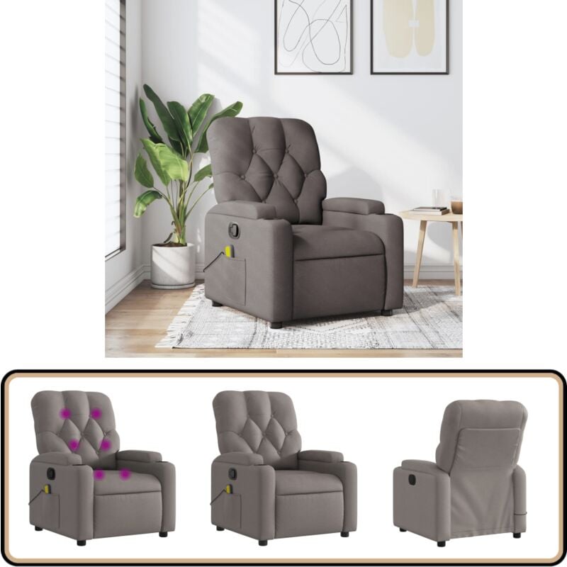 Vidaxl - Fauteuil de massage inclinable Taupe Tissu - Fauteuil Relaxant - Fauteuil Massant - Chaise Inclinable - Fauteuil Ergonomique - Fauteuil Avec