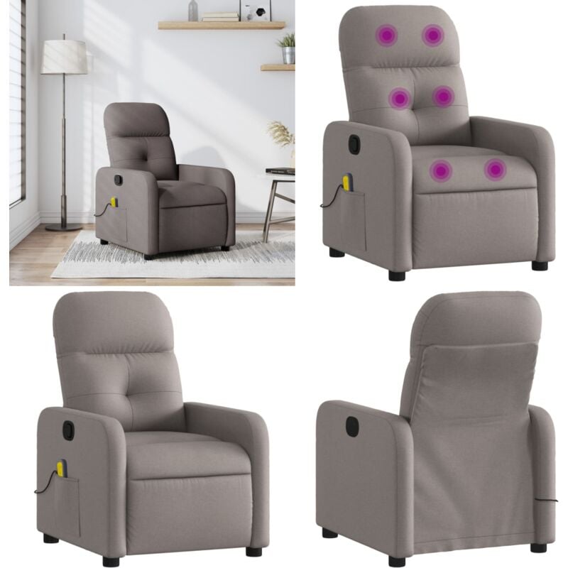 Fauteuil de massage inclinable Taupe Tissu - Fauteuil Relaxant - Fauteuil Massant - Chaise Inclinable - Fauteuil Ergonomique - Fauteuil Avec Massage