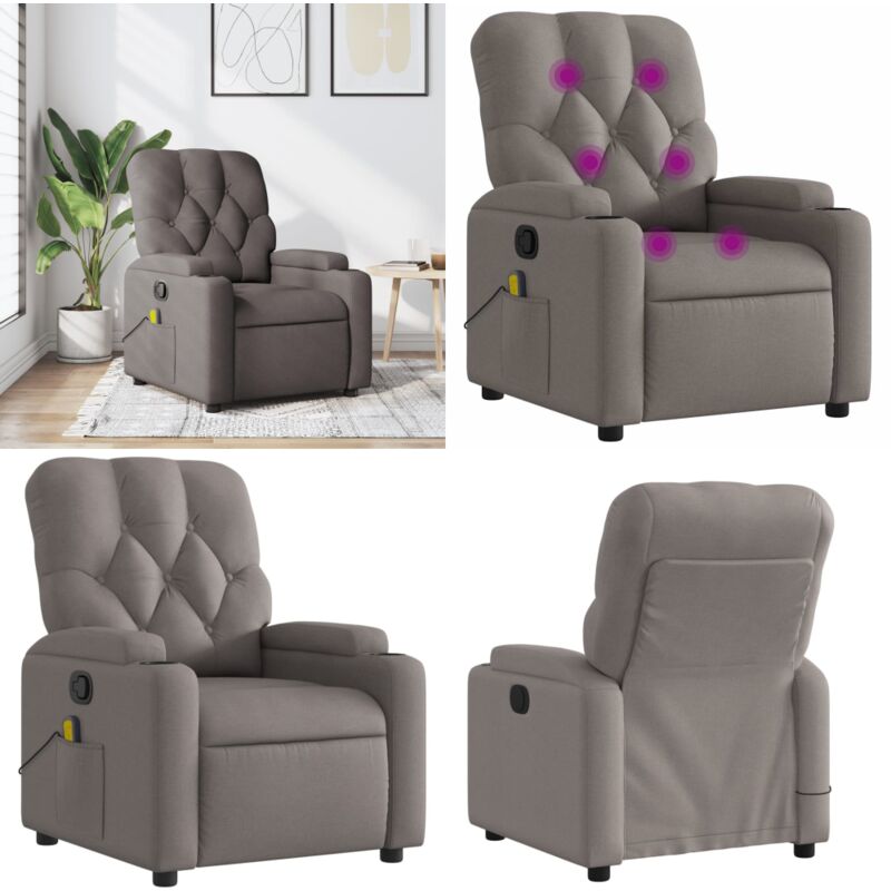Vidaxl - Fauteuil de massage inclinable Taupe Tissu - Fauteuil Relaxant - Fauteuil Massant - Chaise Inclinable - Fauteuil Ergonomique - Fauteuil Avec