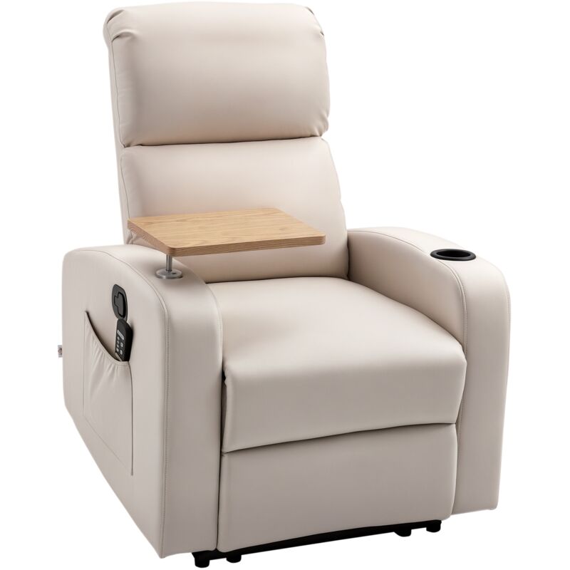 Homcom - Fauteuil de massage inclinable avec repose-pied télécommande revêtement synthétique tissu beige
