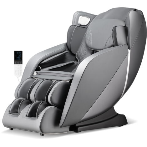 Fauteuil de Massage pour Tout Le Corps, 12 Mouvements de Pression, Chauffage Lombaire, Airbags pour Pieds et Jambes, Haut-Parleur, Gris