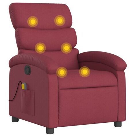 Fauteuil de massage relax ergonomique en vin rouge – Siège massant chauffant avec fonction vibration, inclinaison réglable et soutien lombaire – Pour salon ou bureau