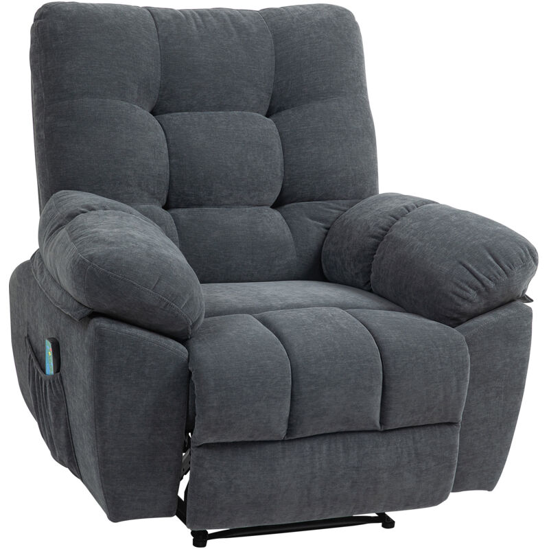 Homcom - Fauteuil de massage relaxation inclinable chauffant poche rangement tissu gris