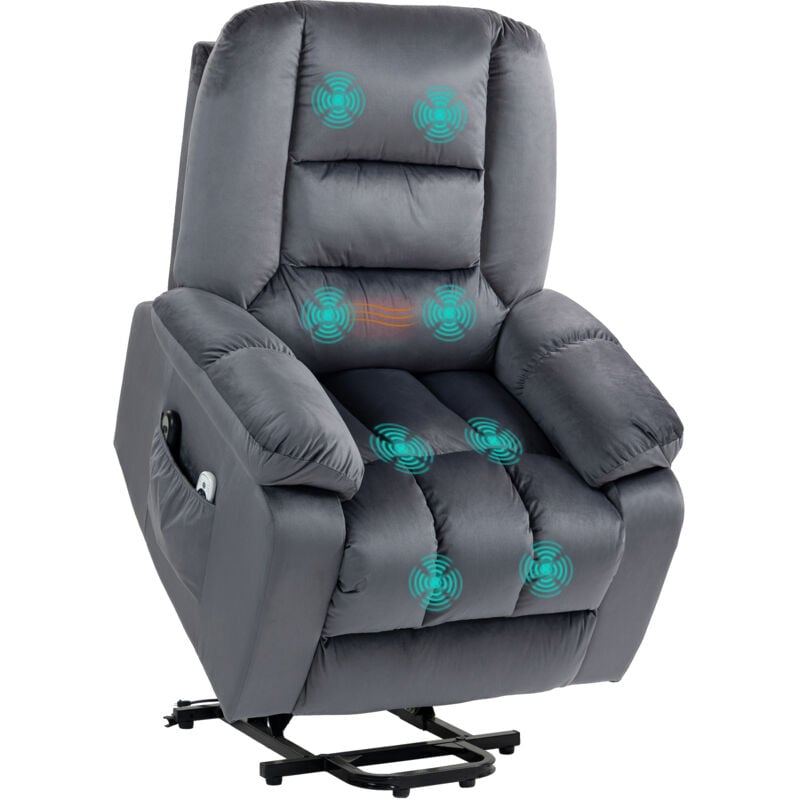 Fauteuil releveur massant chauffant 2 télécommandes velours gris